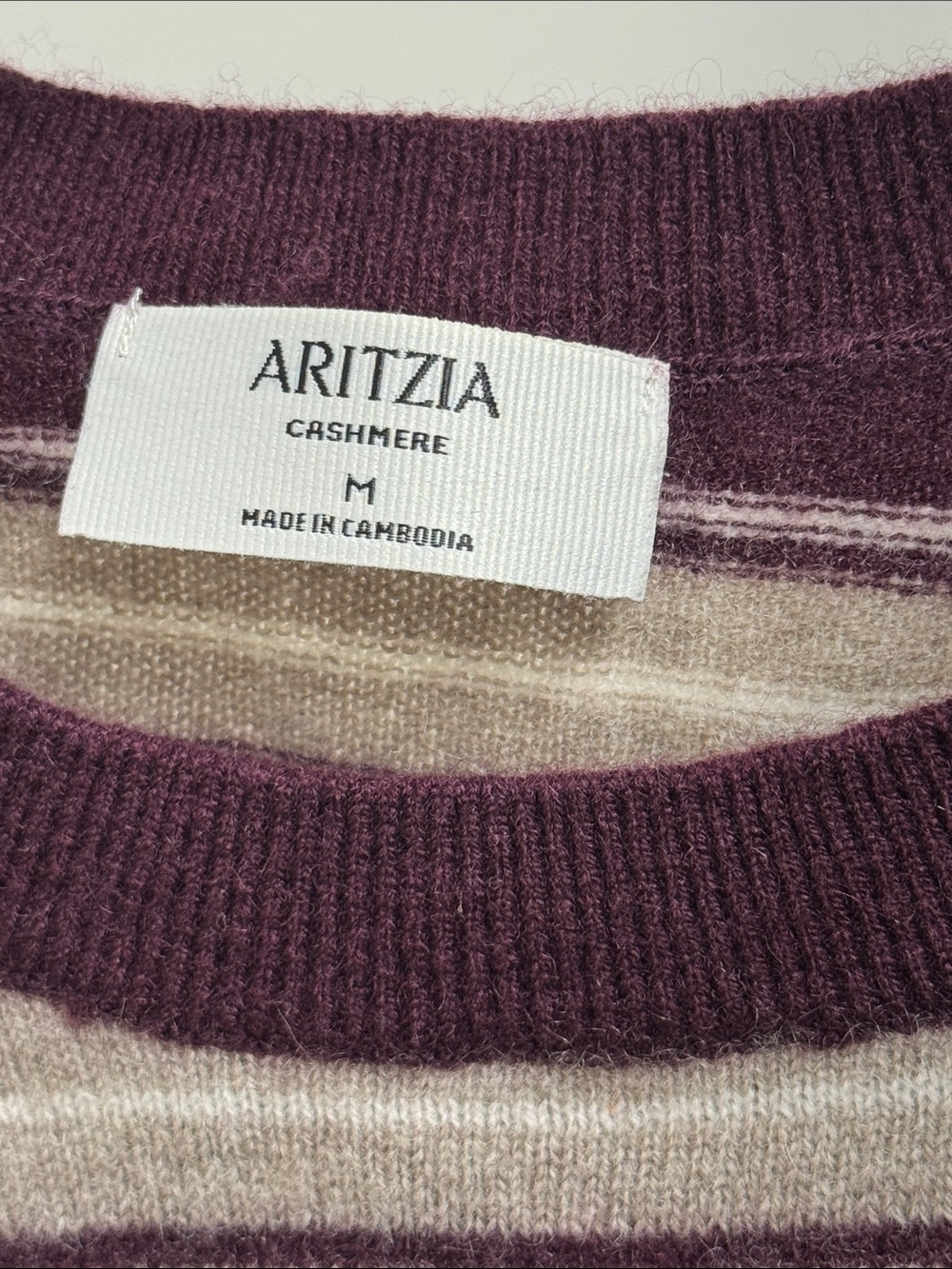 Aritzia Striped Crewneck Sweater in Plum and Cream - Picture 5 of 7